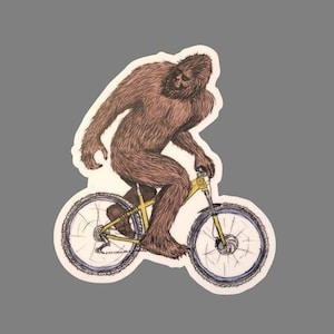 Sasquatch Riding Bicycle Vinyl Sticker - Laptop, Car, Water Bottle