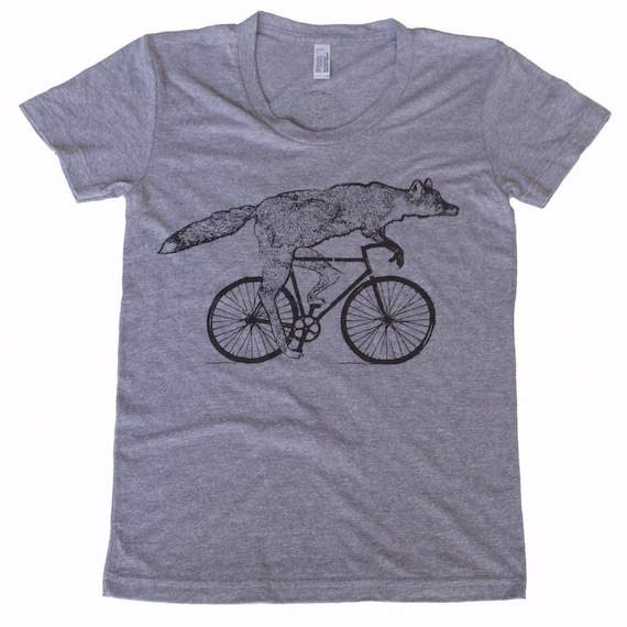 Fox on a bicycle Womens T Shirt Ladies Tee Tri Blend Tee | Etsy