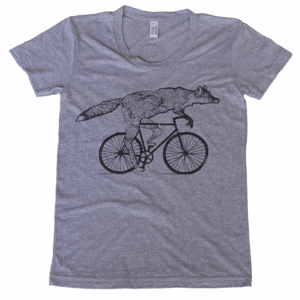 Fox on a bicycle Womens T Shirt Ladies Tee Tri Blend Tee