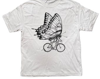 Butterfly Bicycle T-Shirt: Hand Screen Printed Unisex Tee