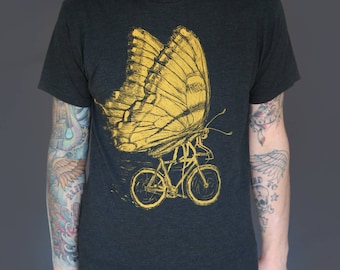 Bicycling Butterfly Shirt - Screen Printed Shirt, Unisex T-Shirt, Bike Shirt - Dark Cycle Clothing