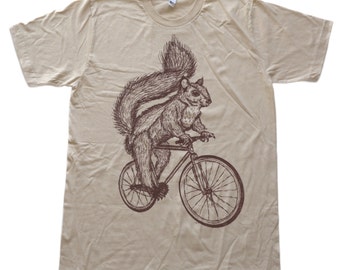 Squirrel Shirt - Squirrel Riding A Bicycle -Screen Printed Men's Unisex Shirt For Squirrel Lovers - Dark Cycle Clothing - Bike Shirt