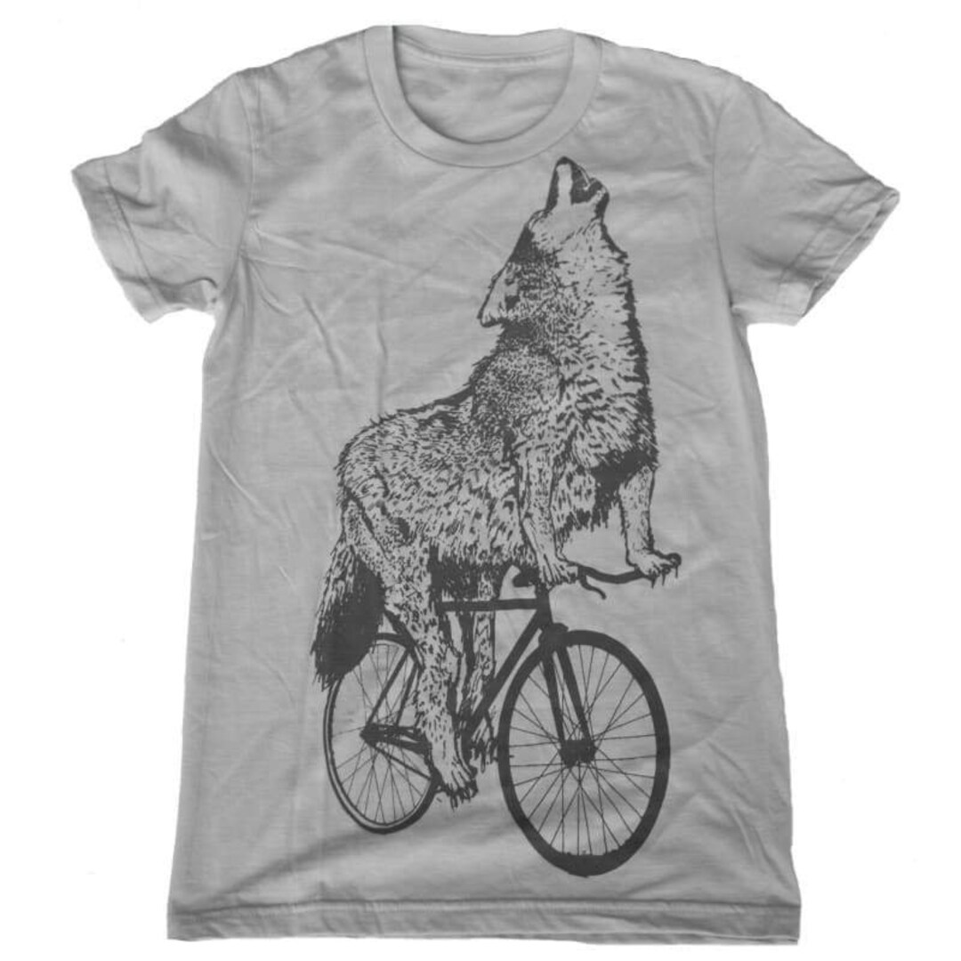 Wolf Shirt Wolf Riding A Bicycle Screen Printed - Etsy