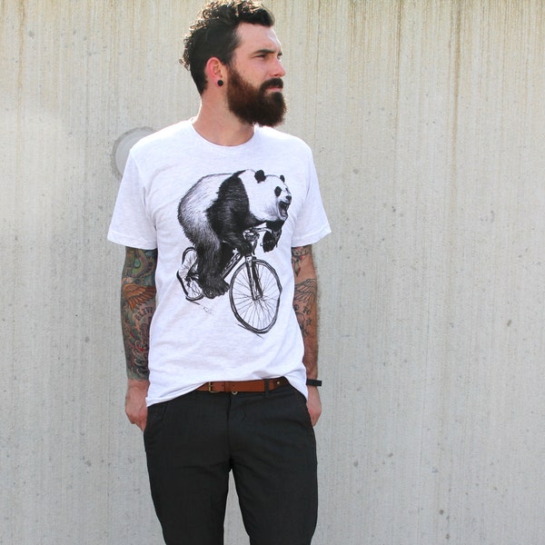 Panda Riding A Bicycle Shirt - Screen Printed Shirt, Unisex Shirt, Panda Lovers, Bike Shirt - Dark Cycle Clothing