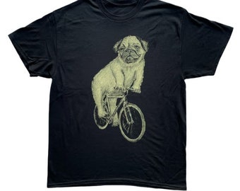 Pug Riding A Bicycle Shirt - Dark Cycle Clothing - Pug Men's/Unisex Shirts