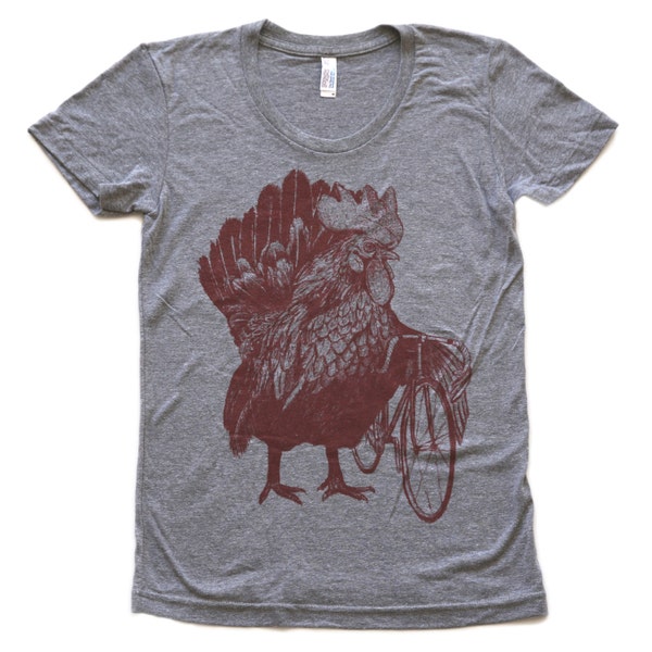 Chicken Shirt - Chicken Riding A Bicycle - Screen Printed Women's Short-Sleeve Tee - Dark Cycle Clothing - Bike Shirt