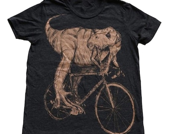T-Rex on Bicycle Kids T-Shirt: Screen Printed Dinosaur Tee