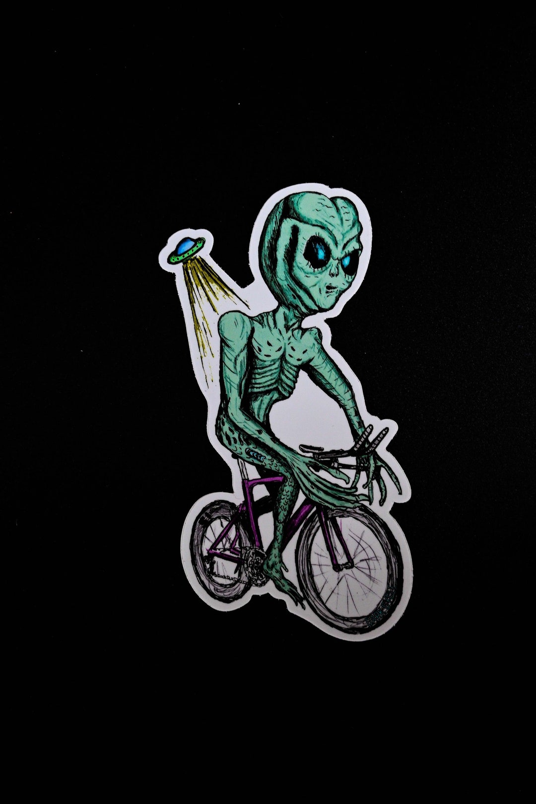 Alien on Bicycle Vinyl Sticker - Laptop, Car, Water Bottle - Etsy