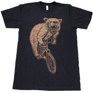 Bear Shirt - Bear Riding A Bicycle - Screen Printed Short-Sleeve Men's Unisex Shirt - Dark Cycle Clothing -Bike Shirt