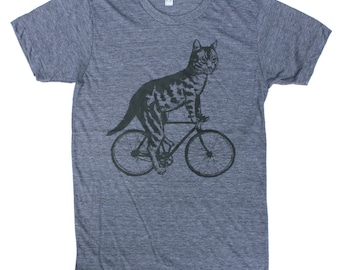 Bicycling Cat Shirt - Screen Printed Shirt, Unisex T-Shirt, Bike Shirt, Cat Lover Gift - Dark Cycle Clothing