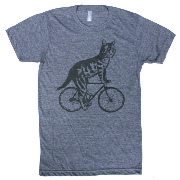 Bicycling Cat Shirt - Screen Printed Shirt, Unisex T-Shirt, Bike Shirt, Cat Lover Gift - Dark Cycle Clothing