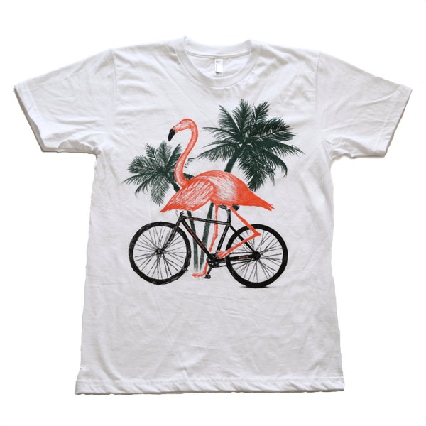 Flamingo Shirt - Flamingo Riding A Bicycle - Screen Printed Men's Unisex Shirt For Flamingo Lovers - Dark Cycle Clothing - Bike Shirt