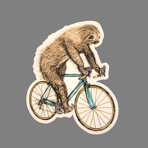 Sloth on Bicycle Sticker: Durable Vinyl Decal for Laptop, Car, Water Bottle