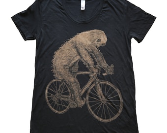 Sloth on a bicycle - Womens T Shirt, Ladies Tri Blend Tee, Handmade graphic tee, size s-xL, Best Seller, Best Selling Item, Gift for her