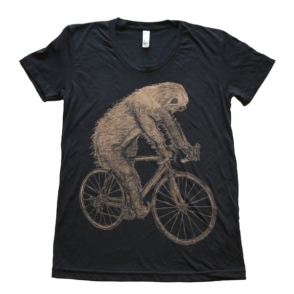 Luiaard op een fiets - Womens T Shirt, Ladies Tri Blend Tee, Handgemaakte grafische T-shirt, maat s-xL, Best Seller, Best Selling Item, Cadeau voor haar