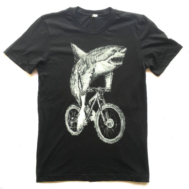 Great White Shark on a Bicycle T Shirt Funny Shirt Gift for Him Hipster Shirt image 3