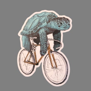 Sea Turtle on Bicycle Sticker - Durable Vinyl Decal