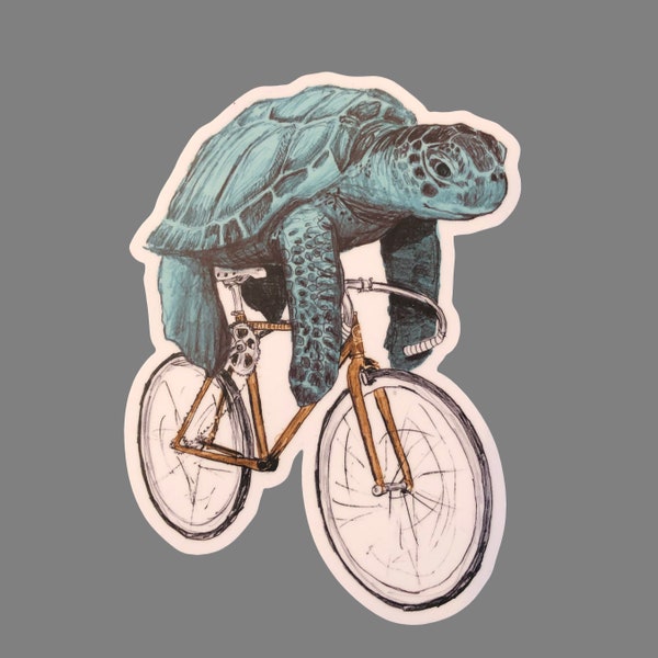 Sea Turtle on Bicycle Sticker - Durable Vinyl Decal