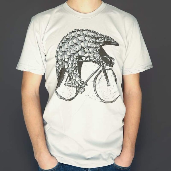 Pangolin on a Bicycle Men's T- Shirt - Pangolin Riding Bicycle -Screen Printed Shirt For Pangolin Lovers - Dark Cycle Clothing - Bike Shirt