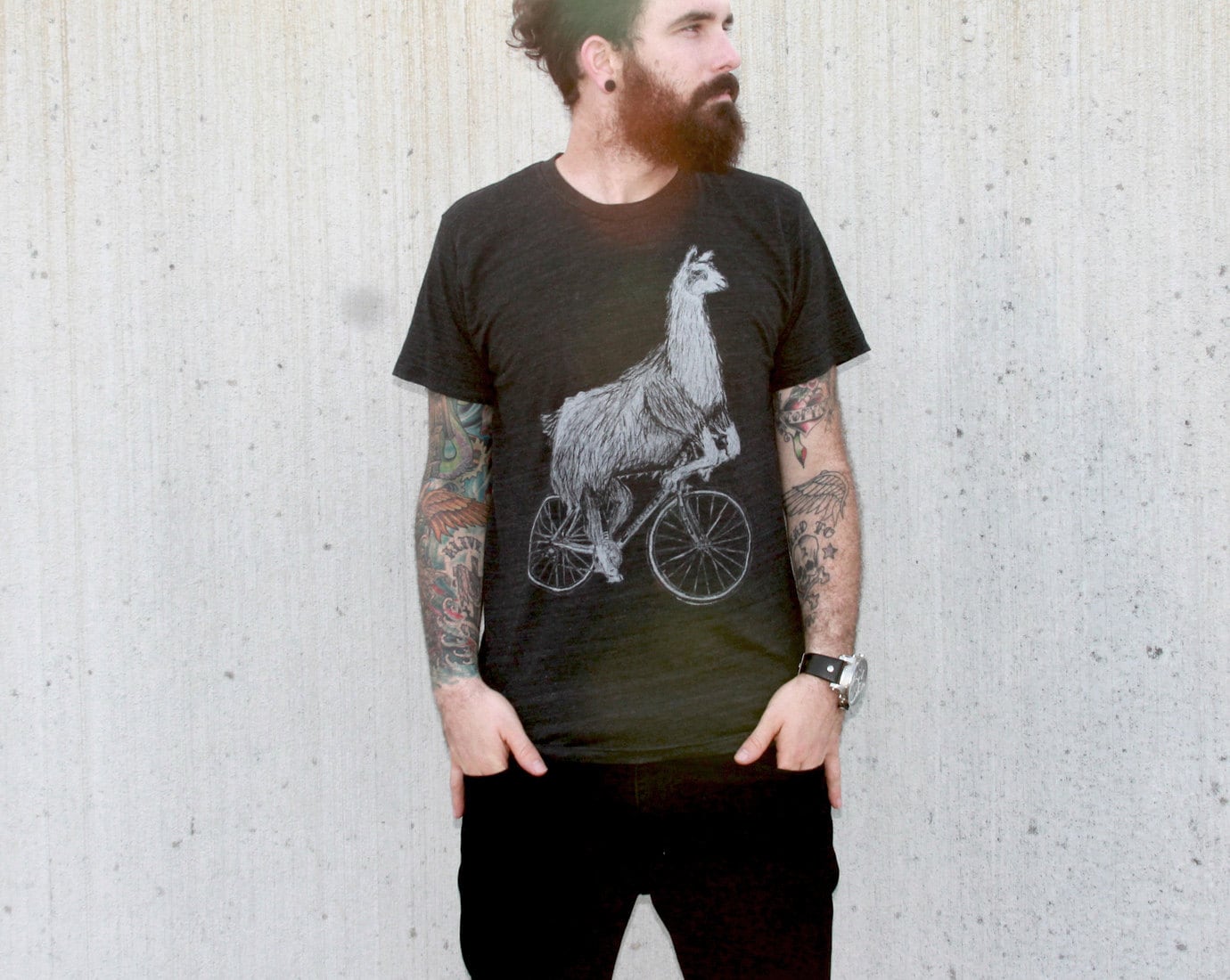 Llama on a Bicycle - Mens T Shirt, Unisex Tee, Tri Blend Tee, Handmade graphic tee, sizes xs-xxl, Gift Idea, Best Seller, Best Selling Item