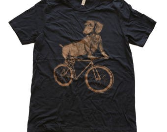 Dachshund on a Bike- Mens T Shirt, Unisex Tee, Tri Blend Tee, Handmade graphic tee, Bicycle shirt, Bike Tee, sizes xs-xxl