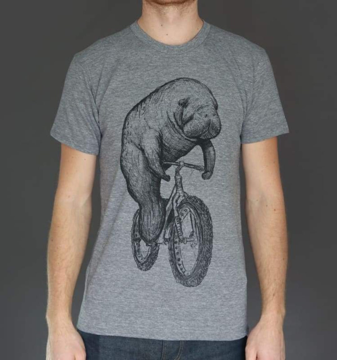 Manatee Shirt Manatee Riding A Bicycle Screen Printed Men's Unisex