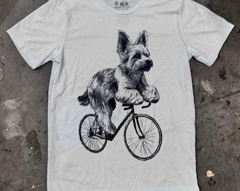 Yorkie on a Bike T-Shirt: Hand Drawn Graphic, High-Quality Print