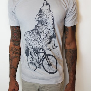 Wolf on a Bicycle Mens T Shirt, Unisex Tee, Cotton Tee, Handmade ...