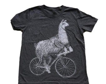 Llama Riding Bicycle Kids Shirt - Screen Printed Llama Lovers Tee
