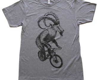 Goat Riding Bicycle T-Shirt: Hand Screen Printed Unisex Tee