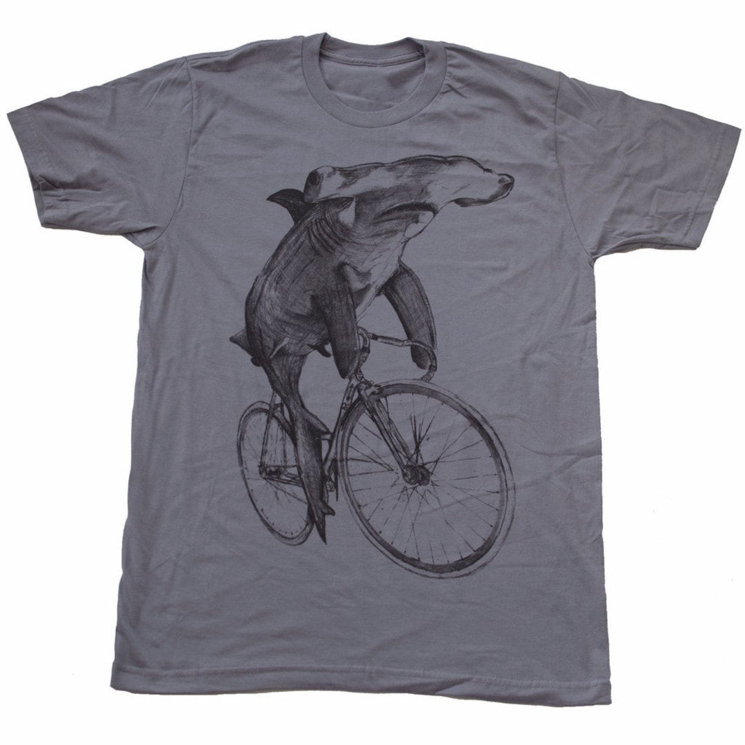 Hammerhead Shark Shirt Hammerhead Shark Riding A Bicycle Screen Printed