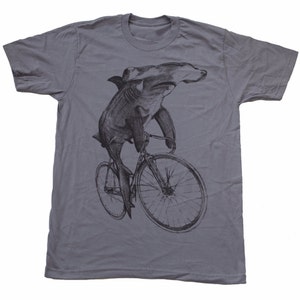 Hammerhead Shark Shirt - Hammerhead Shark Riding A Bicycle - Screen Printed Men&#39;s Shirt For Hammerhead Shark Lovers - Dark Cycle Clothing