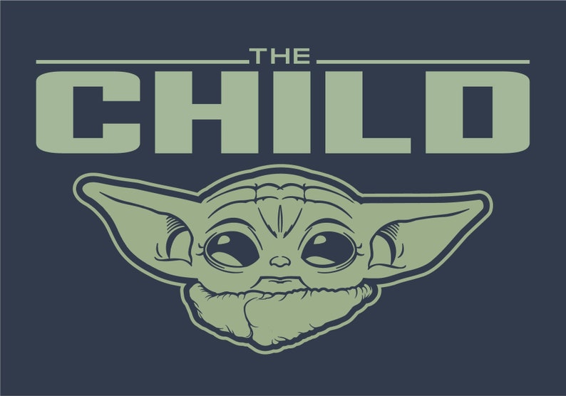 May include: A graphic featuring the character known as "The Child" from the Star Wars franchise. The image shows the character's face in a light green outline against a dark blue background, with the words "THE CHILD" above.