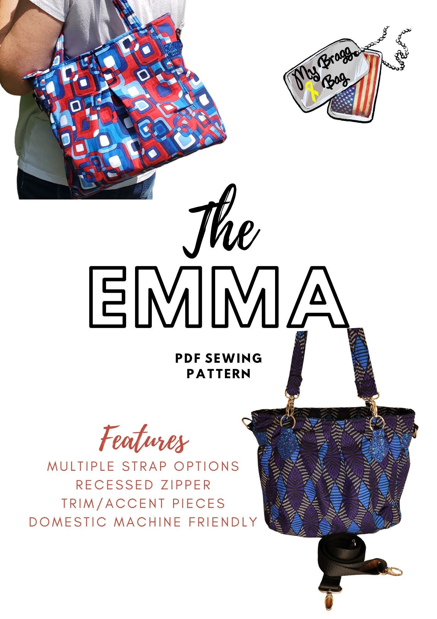 The Emma PDF Sewing Pattern Handbag Tutorial Purse - Etsy