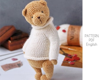 Teddy Bear crochet pattern, amigurumi bear with a sweater pattern, PDF English pattern