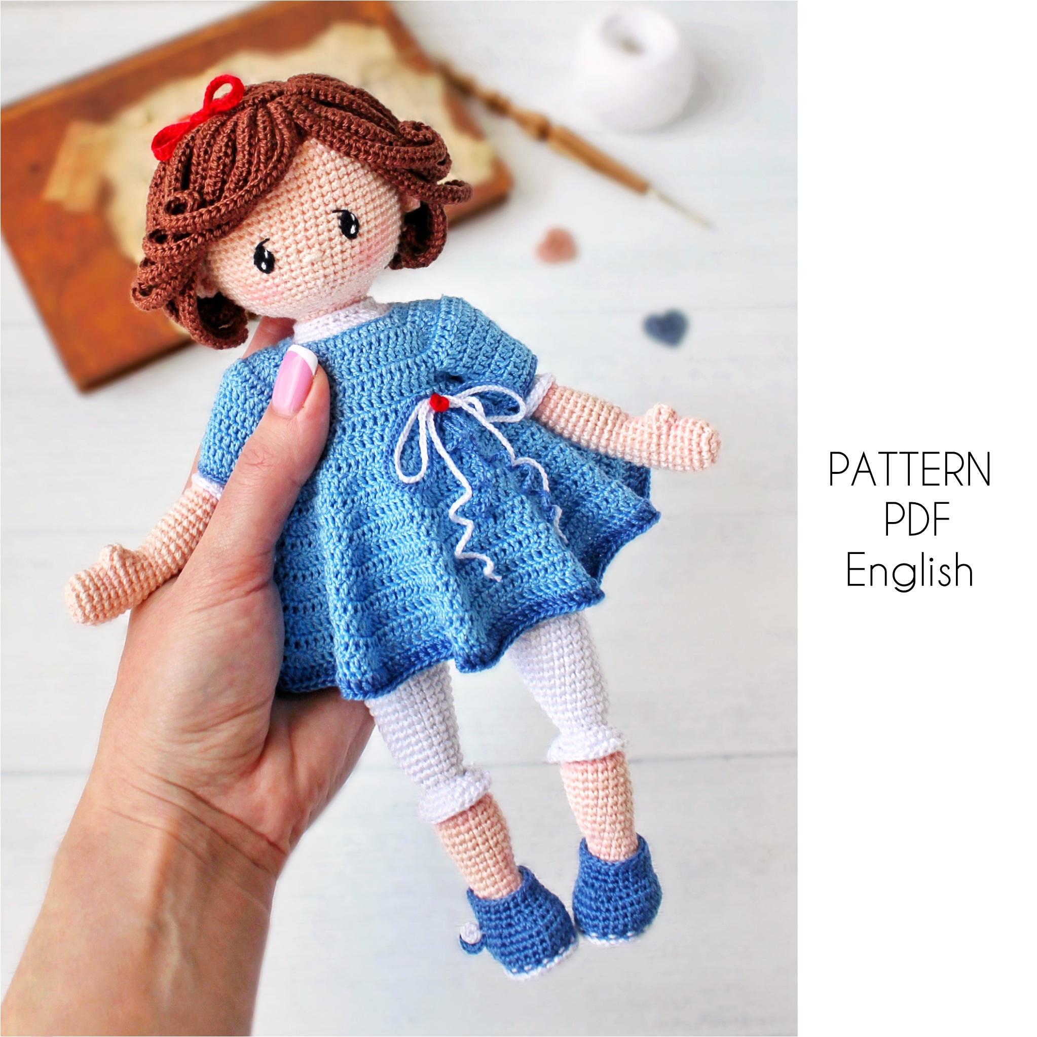 Crochet doll Pattern, amigurumi doll with clothes, PDF English pattern