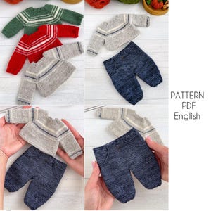 Toy outfit knitting pattern, knitting toy clothes, knitting toy jumper, knitting toy pants, PDF English pattern 