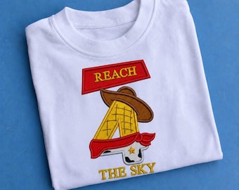 Op Toy Story geïnspireerde verjaardags-T-shirt | Geborduurd cowboy Woody Buzz Lightyear-ontwerp