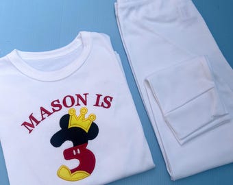 Op Mickey Mouse geïnspireerde verjaardagsset | Borduurwerk | Gepersonaliseerd