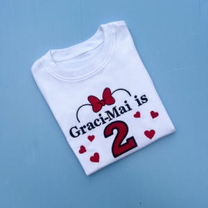 Minnie mouse Birthday Tshirt | Disney | Girls Birthday | Disneyland | Disneyworld | Embroidered | Personalised | Second Birthday | Gift