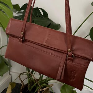 vintage Brown shoulder bag zip button up tassel