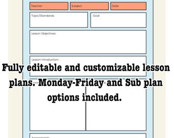 May include: A blue and white printable lesson plan template with the text "LESSON PLAN" in bold black letters. The template includes sections for teacher, subject, date, topic/standards, lesson objectives, lesson introduction, and assessments.