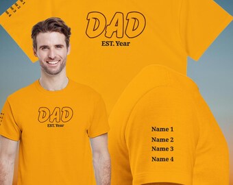 Personalized Dad Embroidered T-Shirt: Custom EST Year & Sleeve Names