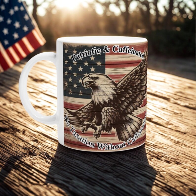 No Taxation Caffeination Mug Funny Patriotic Gift, 11oz Ceramic for USA Coffee Lovers, Veteran-Owned image 5
