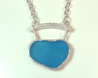 Bright Aqua Blue Sea Glass Pendant
