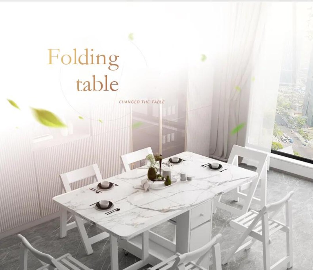 Dining Table With Storage Rack and 2 Drawers, Movable Kitchen Table ...