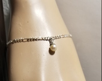 Delicate Natural Pearl almost perfect round with Special Color with Glam Luster and Quality on Sterling Silver Bracelet
