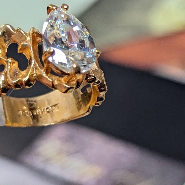 RC Covenant Vintage Brutalist Faux  3ct + Cz Diamond Amazing 14mm Pear Shape Ring