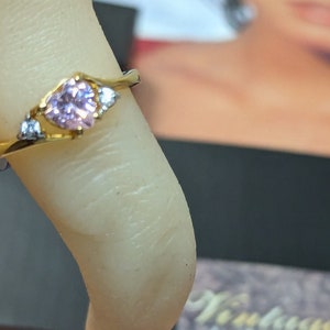 New Old Stock Ring with Genuine Cz Pink Heart 6mm 1/2 ct and 2 cz 2mm each  18k gold Hge  Made with Quality by Covenant RS