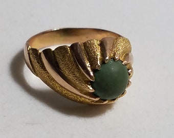 Antique Promise Ring Antique Genuine JADE Jadeite Dark  Birth Stone for May In 14kt Yellow Gold 4.8gr  Size 6